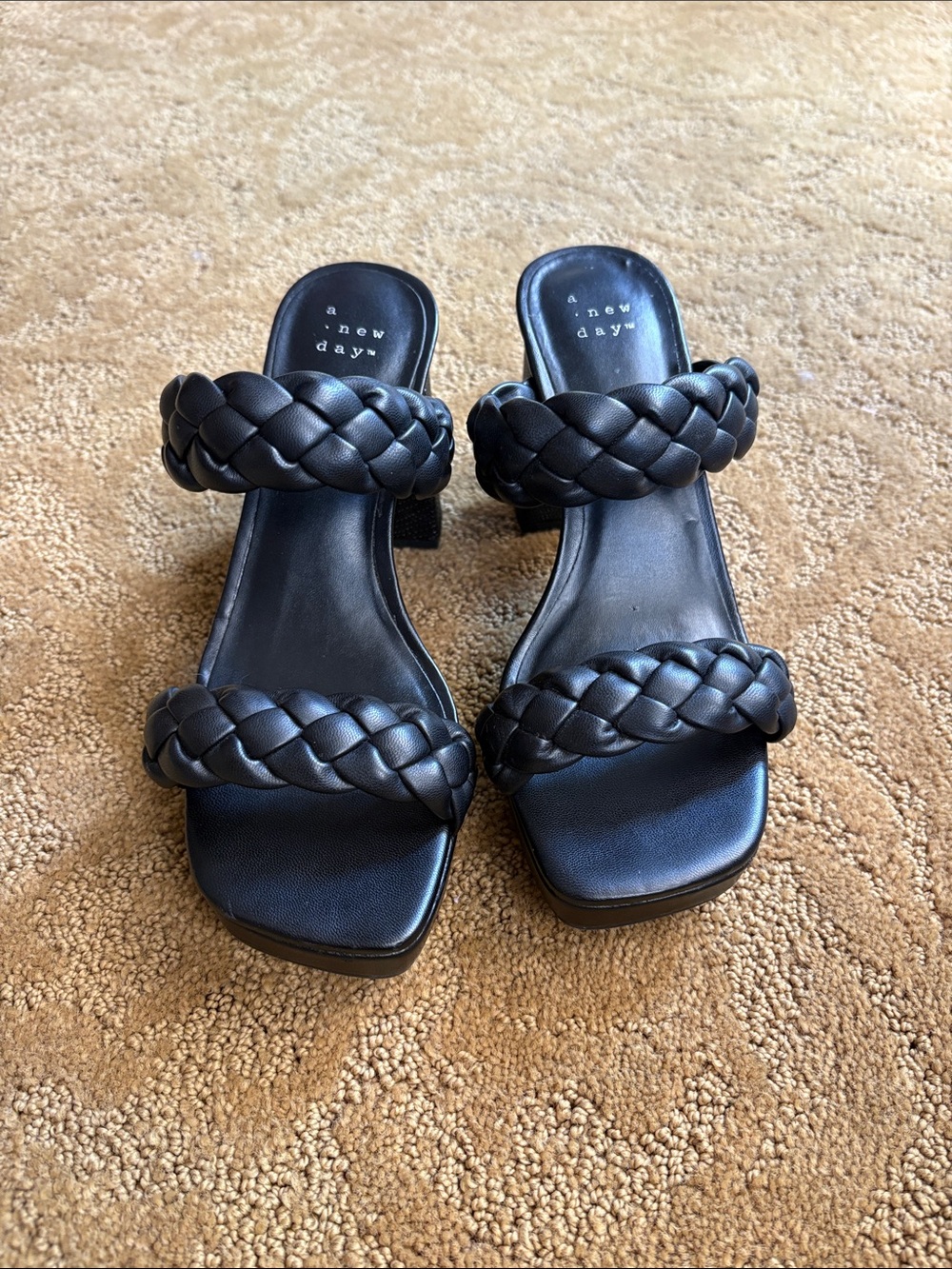 a new day Black Braided Double-Strap Slide Sandals